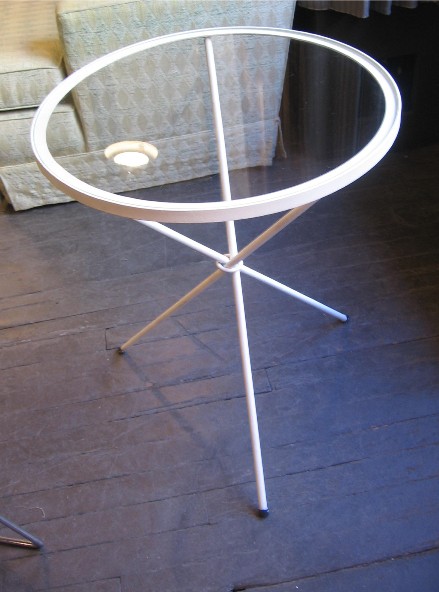 Wrought Iron and Glass Tripod Based Table
