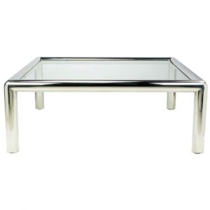 Large Polished Aluminum & Glass "Tubo" Coffee Table