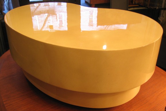 Kidney Shaped Lacquered Faux Goatskin Coffee Table