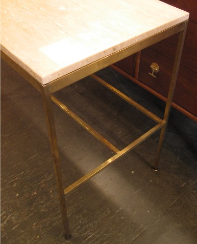 Paul McCobb Brass and Travertine Console Tables