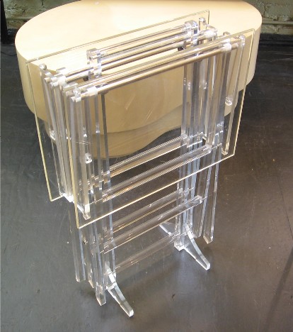 Pair of Folding Lucite TV Tables with Stand