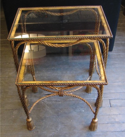 Gilt Iron Rope and Tassel Nesting Tables from Italy