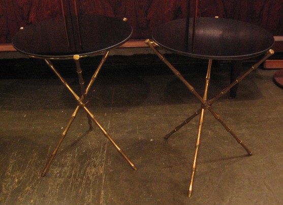 Maison Bagues Style Faux Bamboo Brass Tripod Side Tables