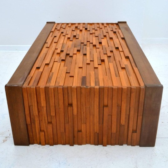 Brutalist Coffee Table in Brazilian Hard Wood Relief by Percifal Lafer
