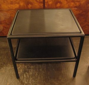 Ward Bennett Open Frame Ebonized Wood & Leather Side Tables
