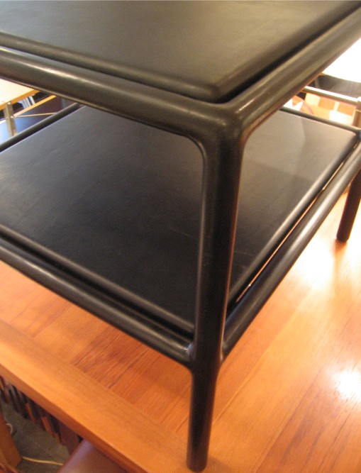 Ward Bennett Open Frame Ebonized Wood & Leather Side Tables