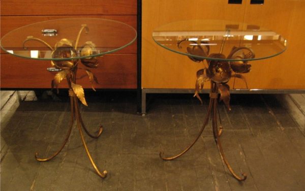 Pair of Italian Gilt Metal and Glass Side Tables