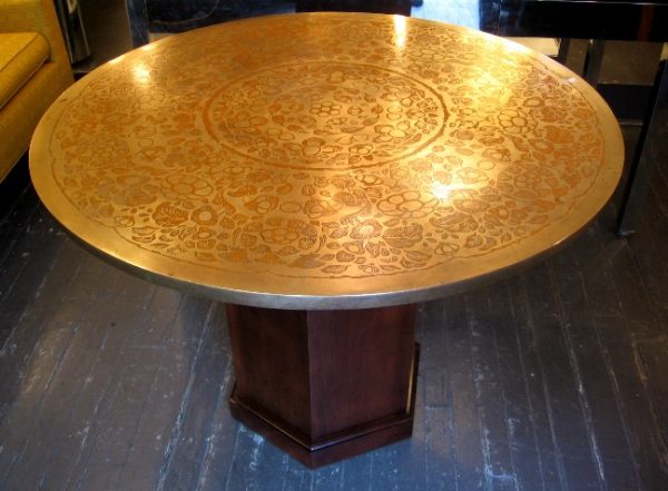 Impressed Brass Top Dining Table in the Style of Phillip and Kelvin Laverne