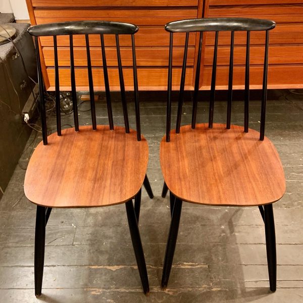 Teak & Lacquered Spindle Back Chairs from Denmark