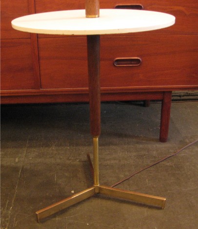1950s Mahogany & Brass Floor Lamp with Table