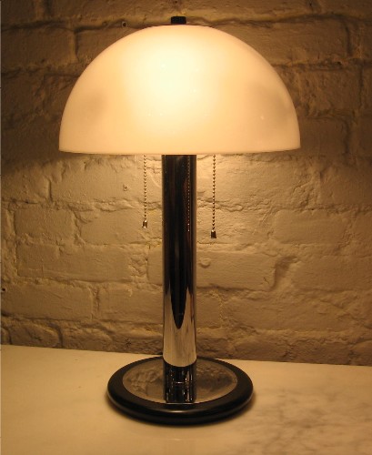 1970s Chrome, Lacquered Wood Domed Table Lamp