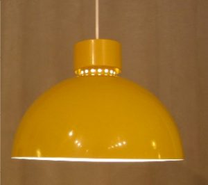 1970s Metal Dome Pendant Lamp by Lightolier in Mustard