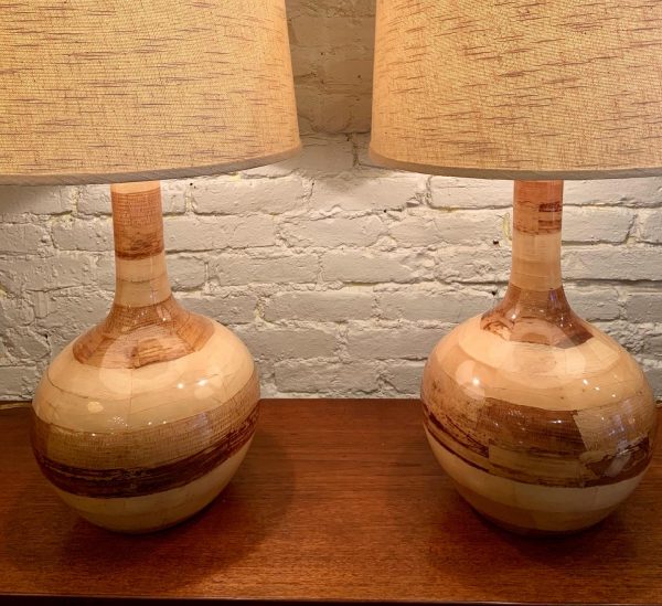 Pair Of Large Palm Frond Veneered Lamps from the Philippines