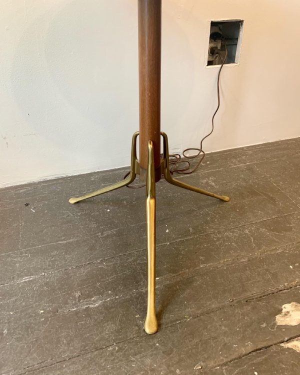 Walnut & Brass Floor Lamp with Table by Lightolier