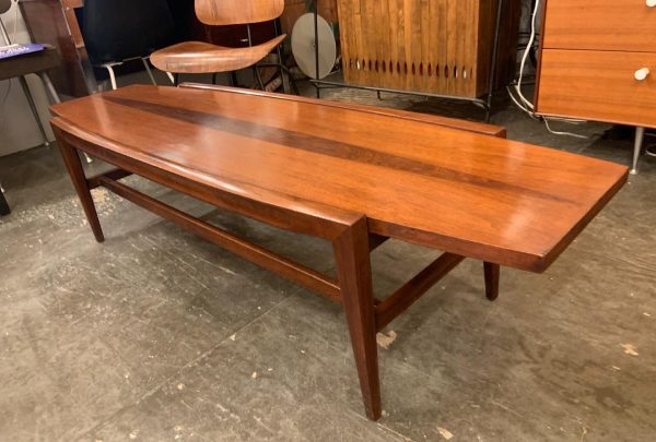 Walnut & Rosewood Surfboard Coffee Table from the 1950s