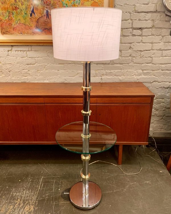 Chrome & Brass Floor Lamp with Glass Table