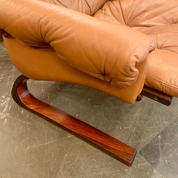 Leather & Rosewood Cantilevered Lounge Chair by Ingmar Relling