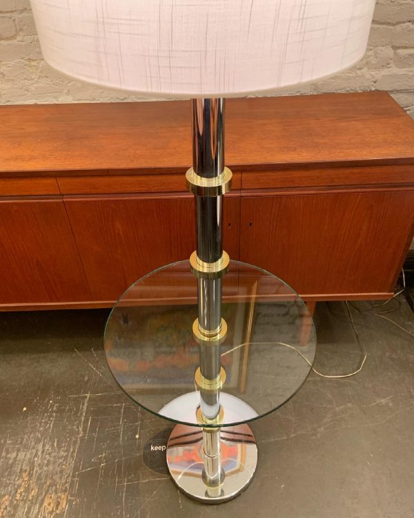 Chrome & Brass Floor Lamp with Glass Table