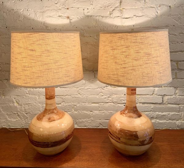 Pair Of Large Palm Frond Veneered Lamps from the Philippines