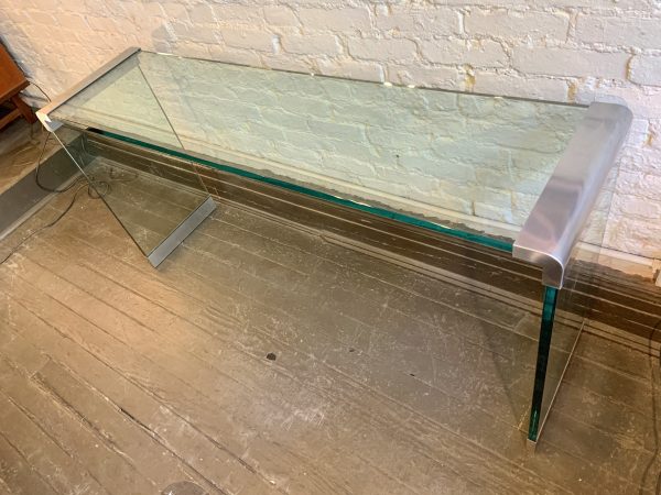Nickel and Glass Console Table Attributed to Leon Rosen for Pace
