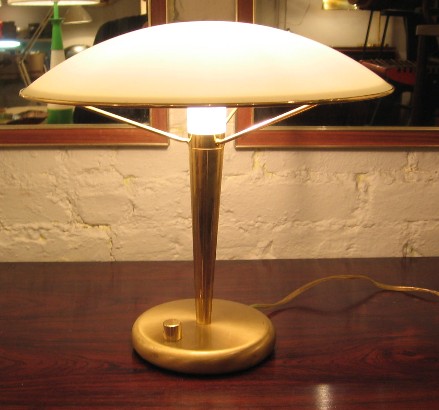 Brass & Aluminum, Saucer Domed Table Lamp from Italy