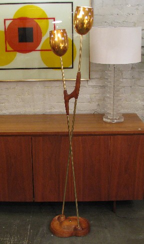 Brass and Walnut Torchiere Lamp from Italy