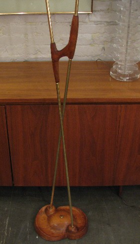 Brass and Walnut Torchiere Lamp from Italy