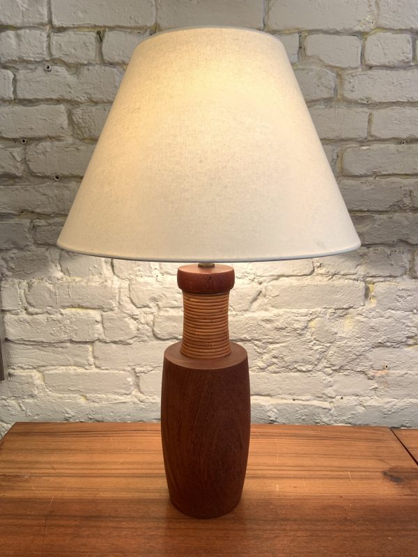 1960s Turned Teak and Cane Table Lamp by Esa Denmark