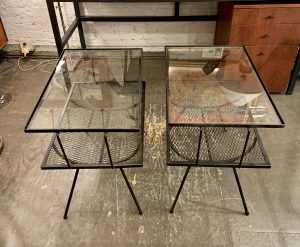 Pair of 1950's Two Tiered Iron & Glass Side Tables
