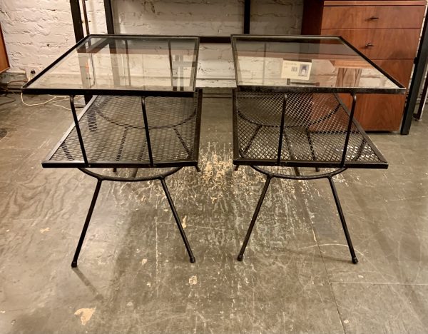 Pair of 1950's Two Tiered Iron & Glass Side Tables