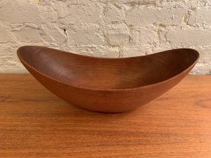 Large Hand Carved Oval Shaped Teak Serving Bowl