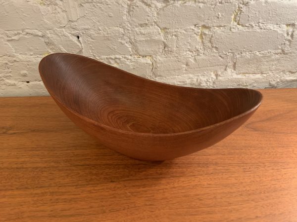 Large Hand Carved Oval Shaped Teak Serving Bowl