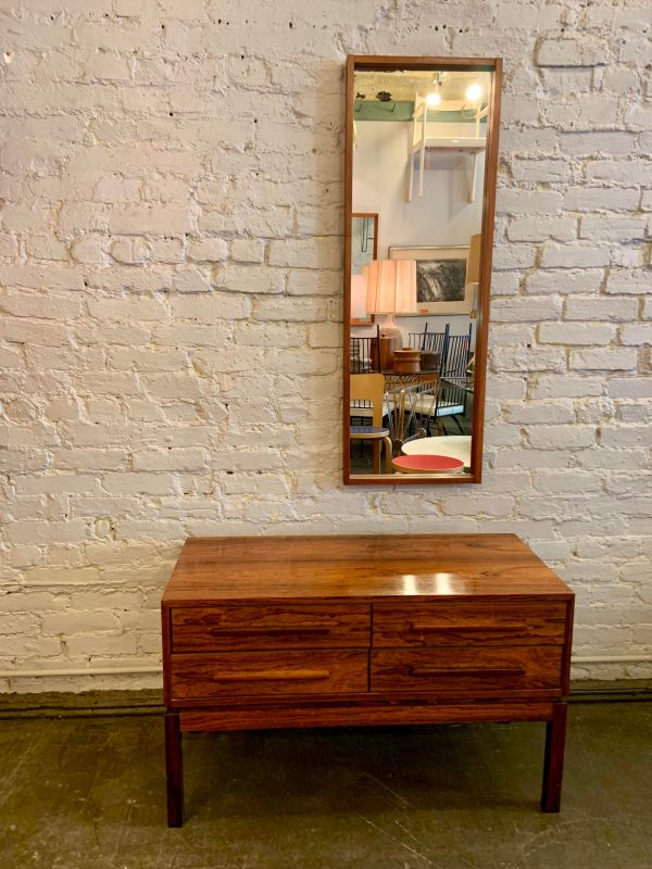 1970s Long Thin Edged Rosewood Wall Mirror