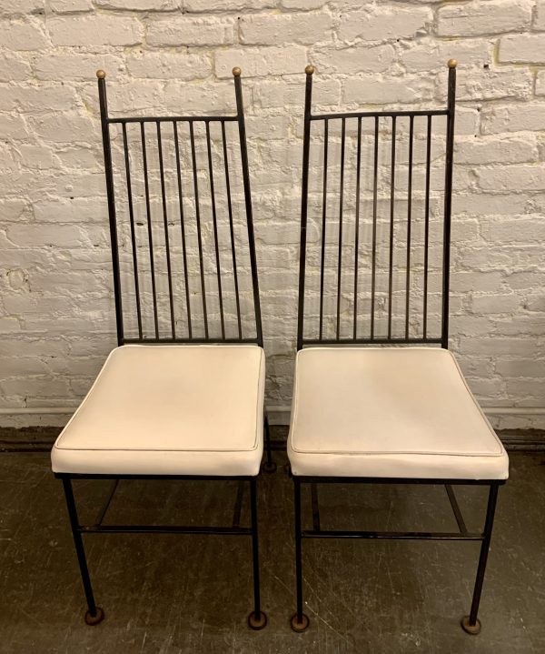 Pair of Elegant Wrought Iron High Back Dining Chairs