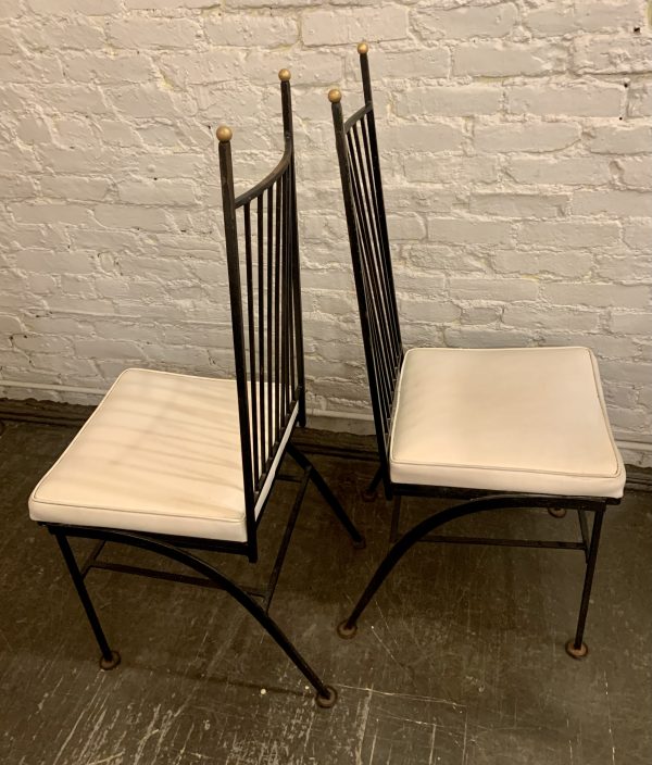 Pair of Elegant Wrought Iron High Back Dining Chairs