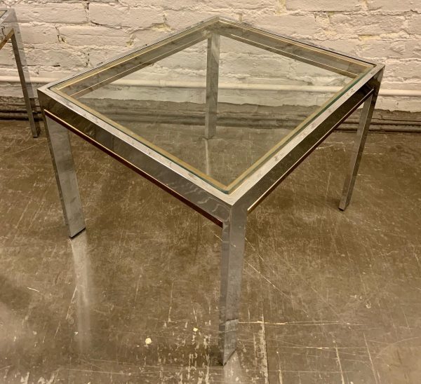 Pair of Chrome, Brass and Glass Side Tables from the 1970s