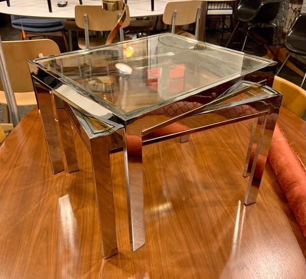 Pair of Chrome, Brass and Glass Side Tables from the 1970s