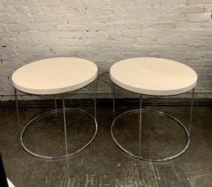 Pair of Round Chrome & Lacquered Top Side Tables