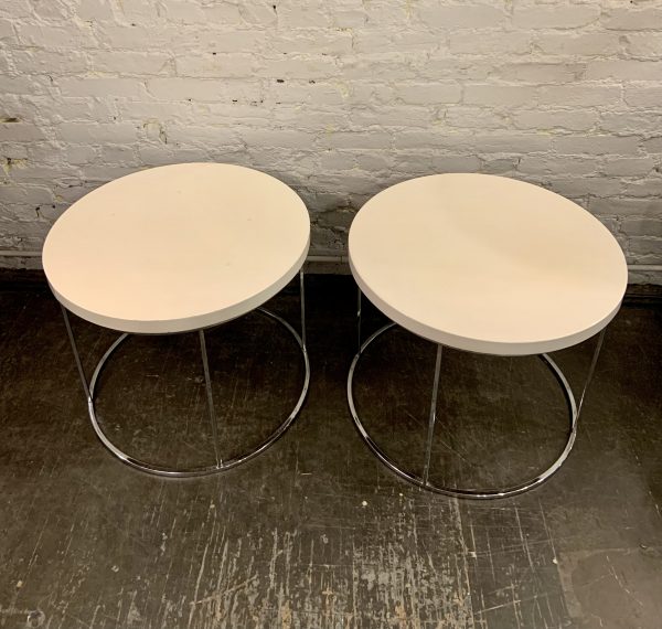 Pair of Round Chrome & Lacquered Top Side Tables