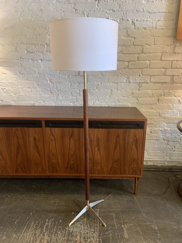 Mahogany and Brass Floor Lamp with Four Star Base