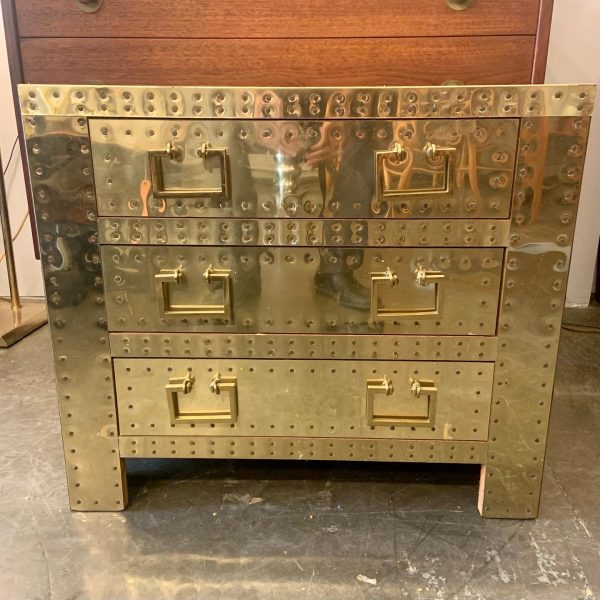 Three Drawer Brass Clad Cabinet by Sarreid