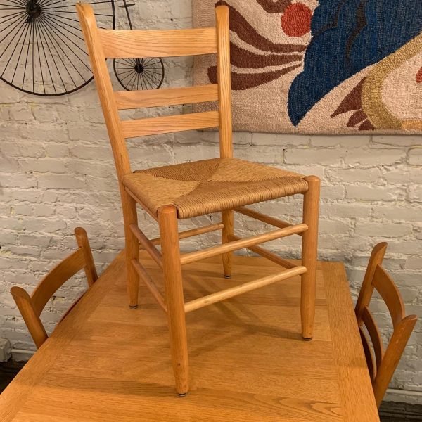 Set of Four Oak and Paper Cord Chairs