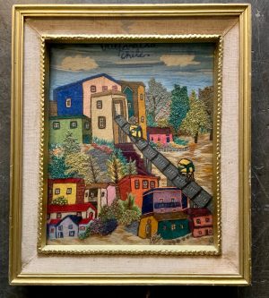 Framed Embroidered Cityscape of Valparaiso Chile
