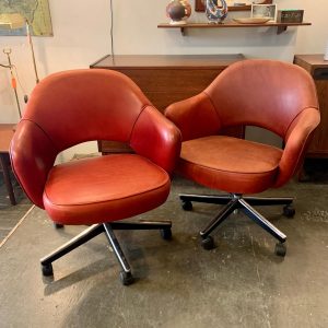 Saarinen Executive Chairs in a Muted Red Saddle Leather