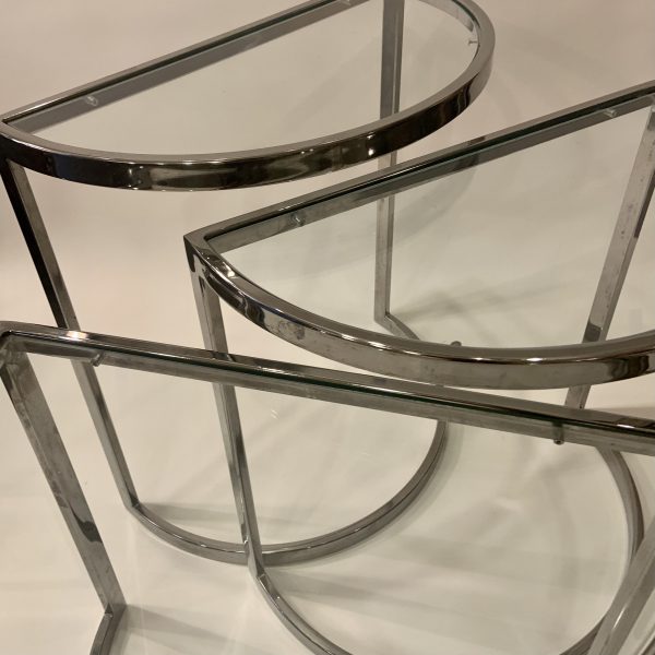 Demi Lune Chrome & Glass Nesting Tables from the 1970s