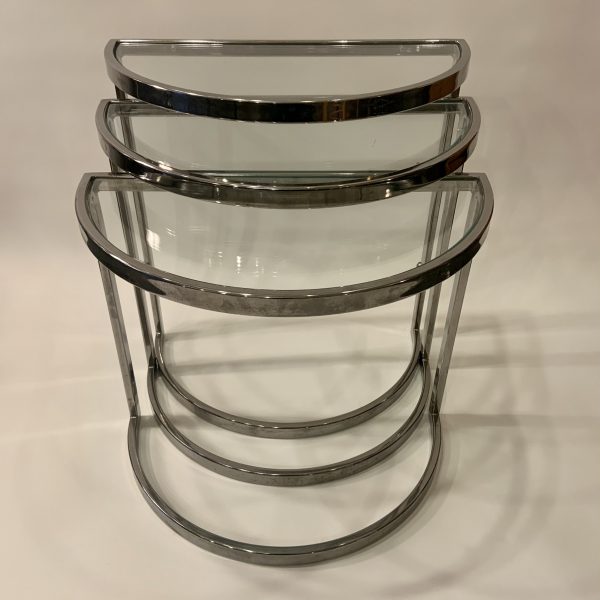 Demi Lune Chrome & Glass Nesting Tables from the 1970s