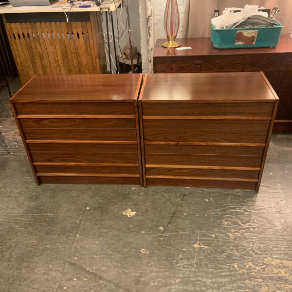 Three Drawer Teak Dressers with Bleached Rosewood Pulls from Denmark