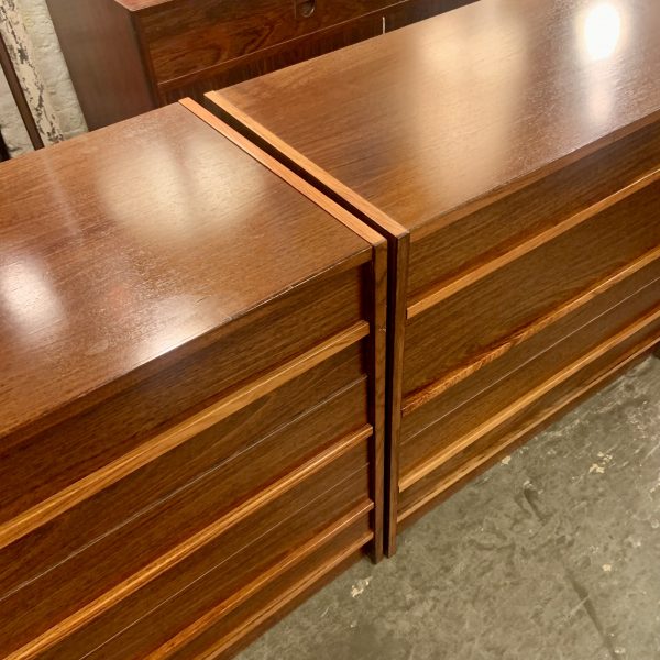 Three Drawer Teak Dressers with Bleached Rosewood Pulls from Denmark