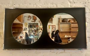Chrome & Lacquered Wood Double Portal Mirror