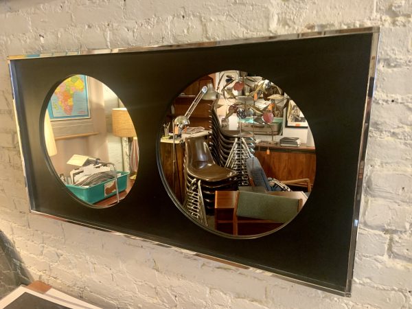 Chrome & Lacquered Wood Double Portal Mirror